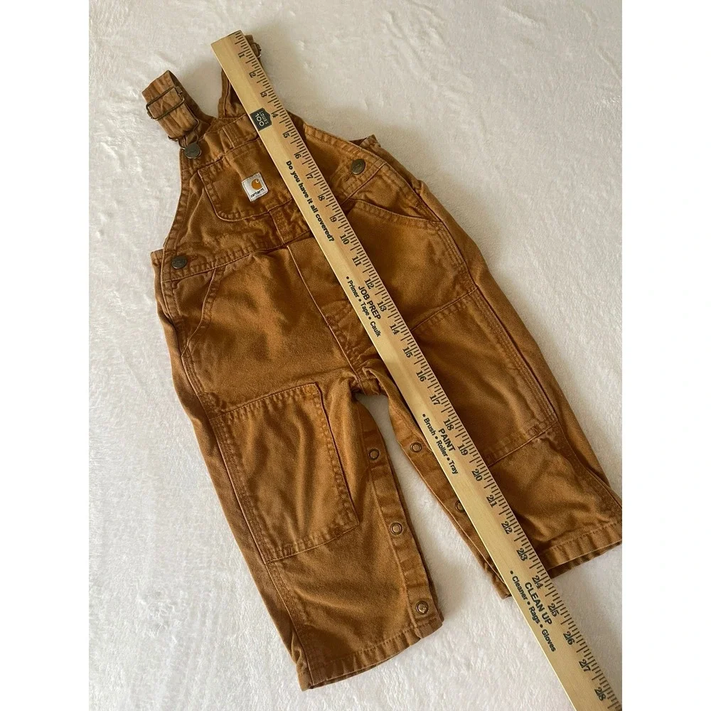 Carhartt Kids Brown Duck Canvas Bib Overalls CM8609 12M Leg Snaps Workwear